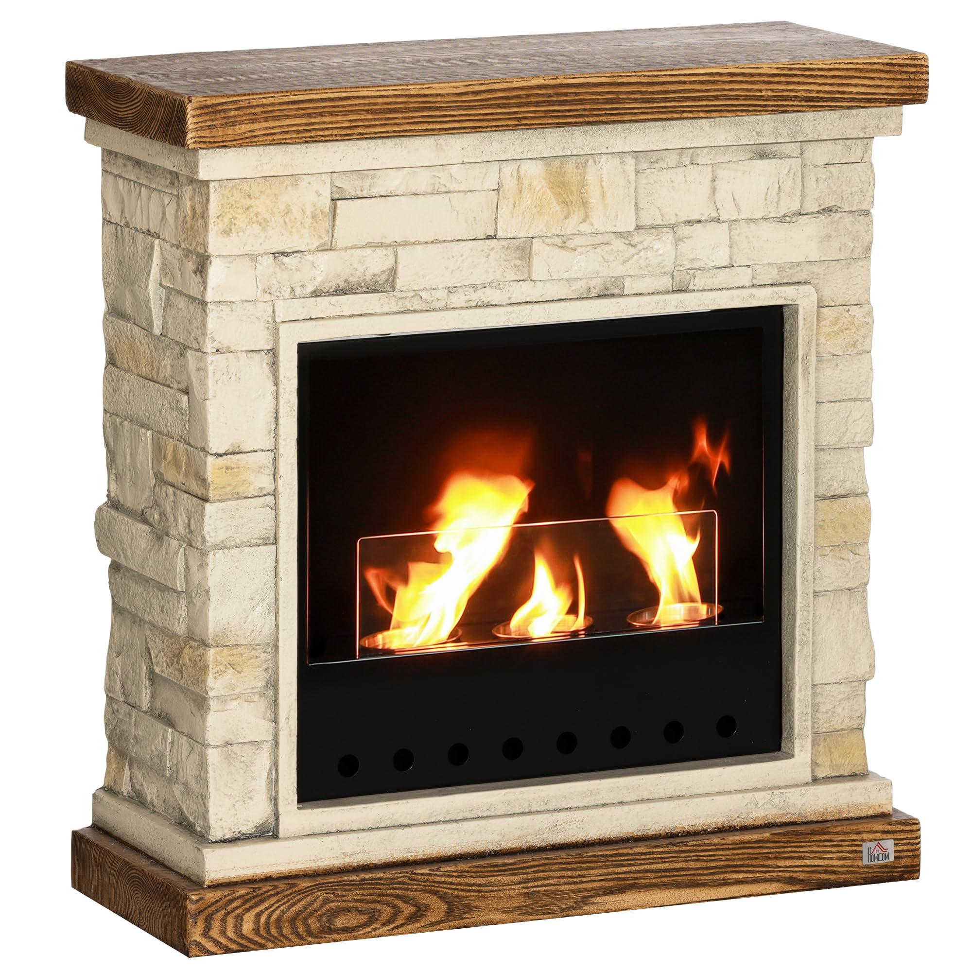 HOMCOM Gel and Ethanol Fireplace Stove, Modern Bioethanol Fire, Indoor Ethanol Burner with 1.2 Litres (39oz) Volume, Burns for Up to 3 Hours, 26 Inch, Brown Brickwork