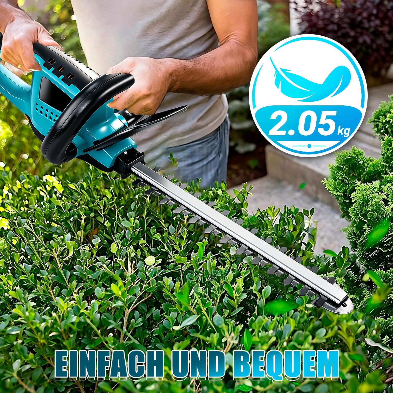 Akumulatorowe nożyce do żywopłotu kompatybilne z Makita 18 V, 550 W, bezszczotkowe elektryczne nożyce do żywopłotu, długość cięcia 52 cm, odstęp między zębami 16 mm, podwójne ostrza tnące (bez