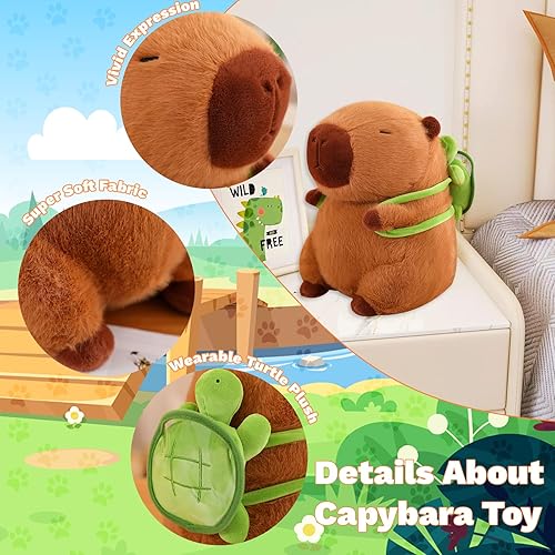 Miniatura 4 de Emoin Capybara - Juguete de peluche con almohada de 9 pulgadas con bolsa de tortuga, bonito peluche Capybara de animales de peluche, color marrón