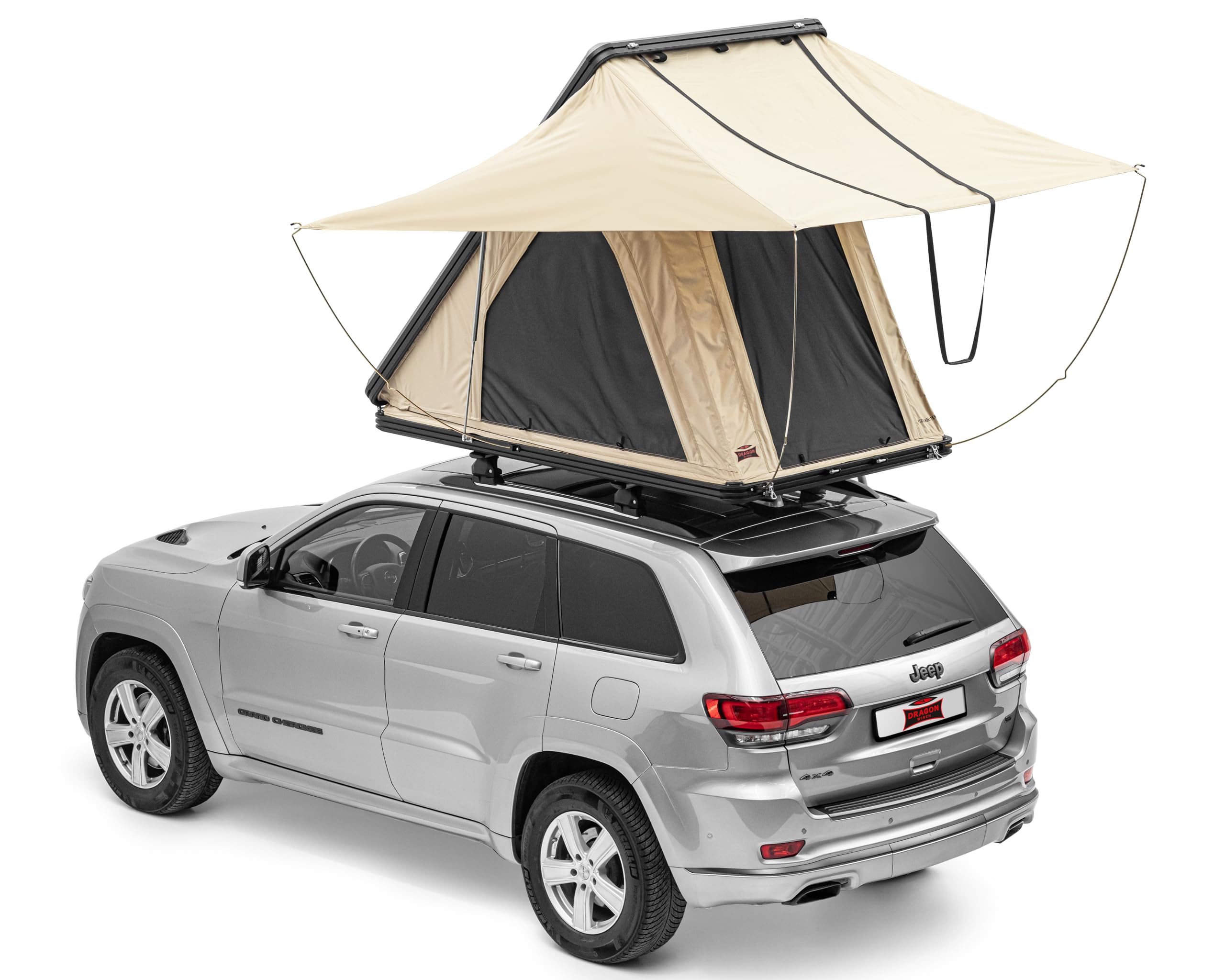 Dragon Winch Tenda da Tetto per Auto, in alluminio, per 2 persone, con materasso, scala telescopica, tasche per accessori, zanzariere + LED tenda da campeggio comoda, spaziosa e mobile | impermeabile