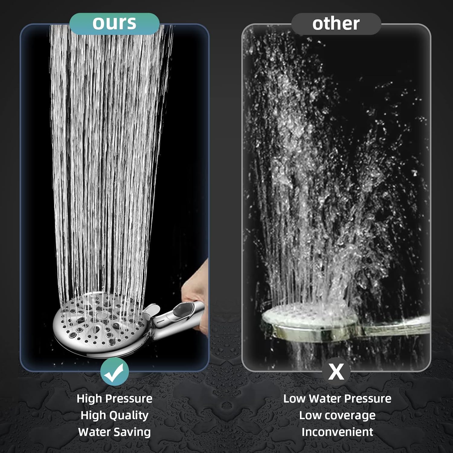 Cobbe 9-Function Shower Head with Built-in Power Spray, 1.8 GPM Water Saving ON/OFF Toggle Switch, High Pressure Handheld Showerhead with 1-Click Pause Button, Brass Bracket & 6ft Hose, Chrome