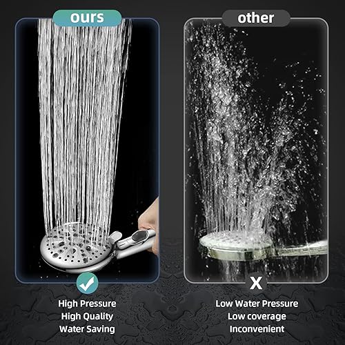 Miniatura 5 de Cobbe Cabezal de ducha de alta presión con botón de pausa integrado, cabezal de ducha desmontable de 9 funciones con soporte giratorio de latón de