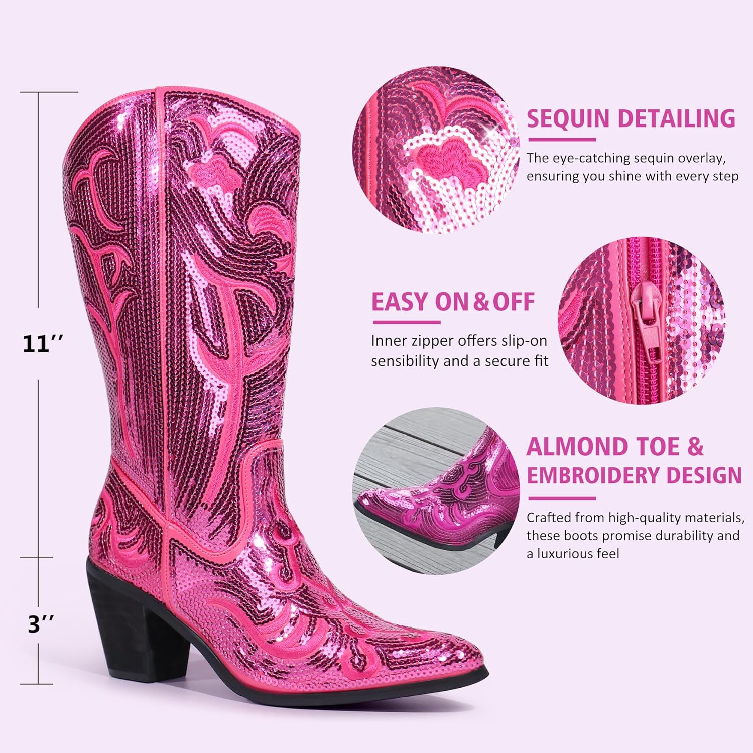 Hawkwell Women's Sequin Mid Calf Western Cowboy Boots Wide High Fashion... - Picture 17 of 30