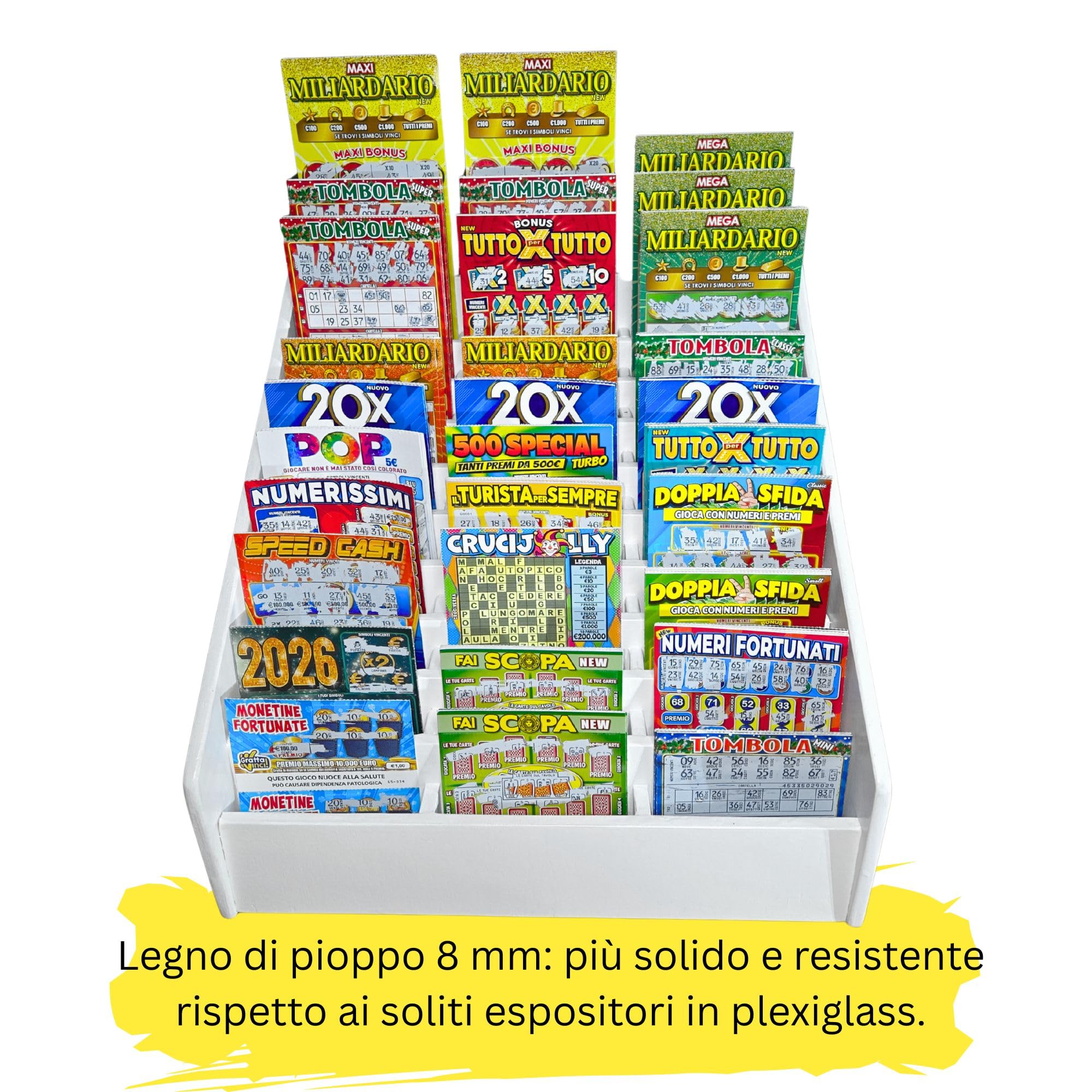 Generico Espositore Porta Gratta e Vinci da Banco in Legno | 30 Tasche | Robusto | Artigianale.