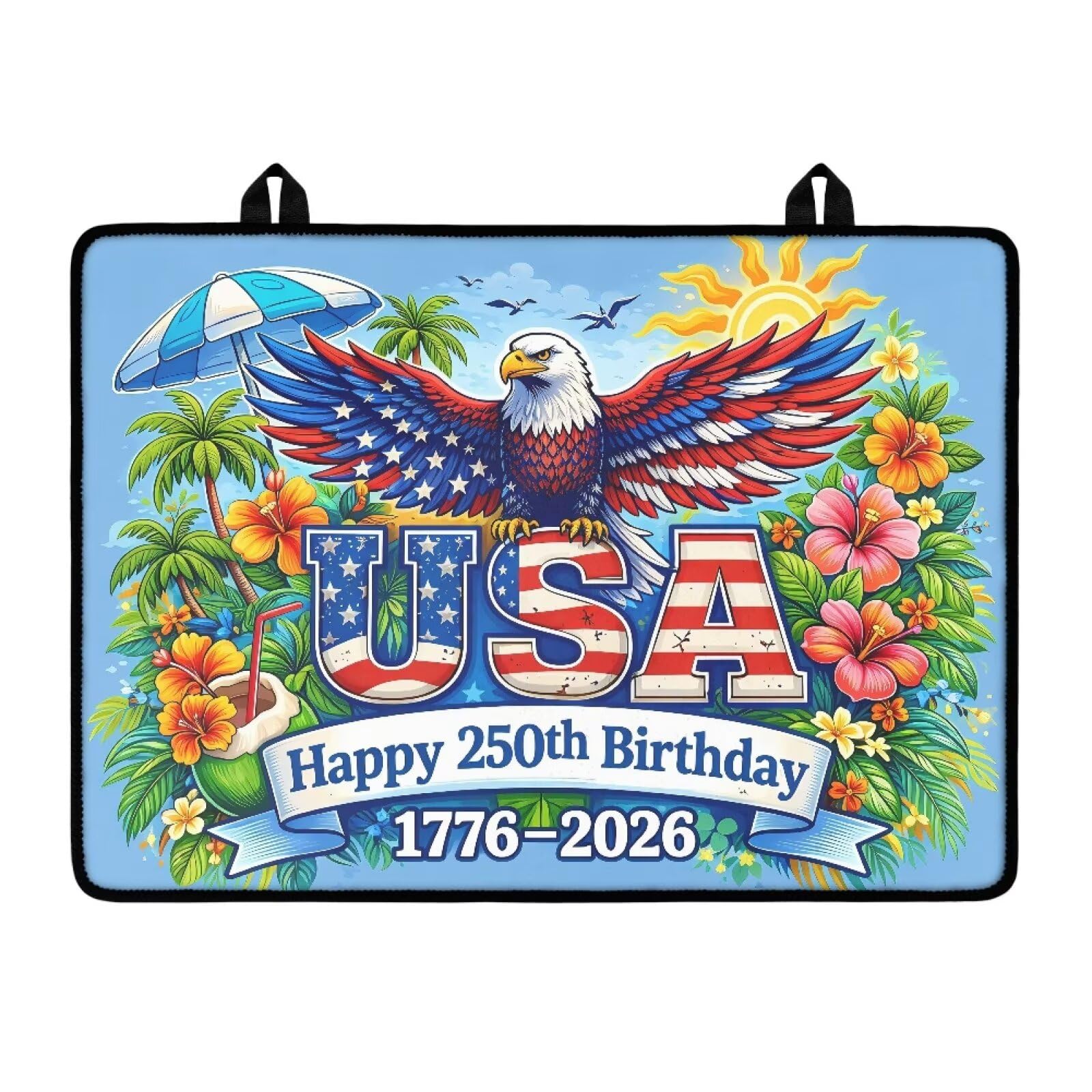4th of July Patriotic Electric Stove Insulation Pad Heat Dish Drying Mat for Kitchen 30x21 Inch Cooktop Stove Guard Protector Extra Large Mat, American Flag Eagle Flower