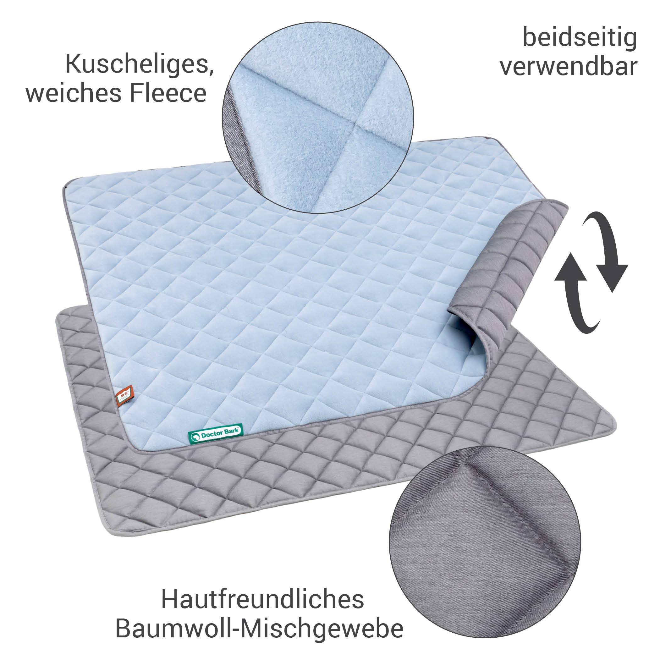 Doctor Bark Manta para perros de forro polar, reversible, mullida, robusta y mullida, para perros muy grandes, lavable hasta 95 °C (azul cielo/gris claro, XXL – 140 x 110 cm)