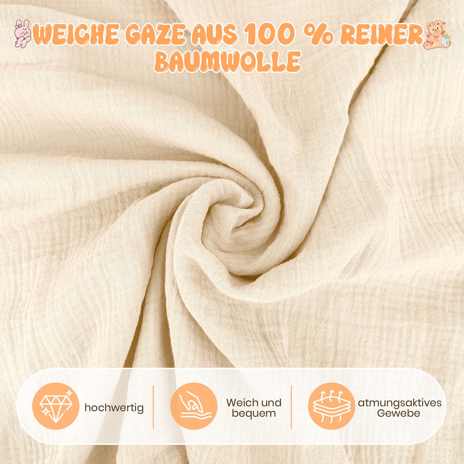 2 Stück Hausbett Himmel, Betthimmel Hausbett aus 100% Musselin Baumwolle, Bett Vorhang für Hausbett Deko, Stoffhimmel Baldachin für Mädchen Jungen(Beige, H350 x B135 cm (2 Stück))