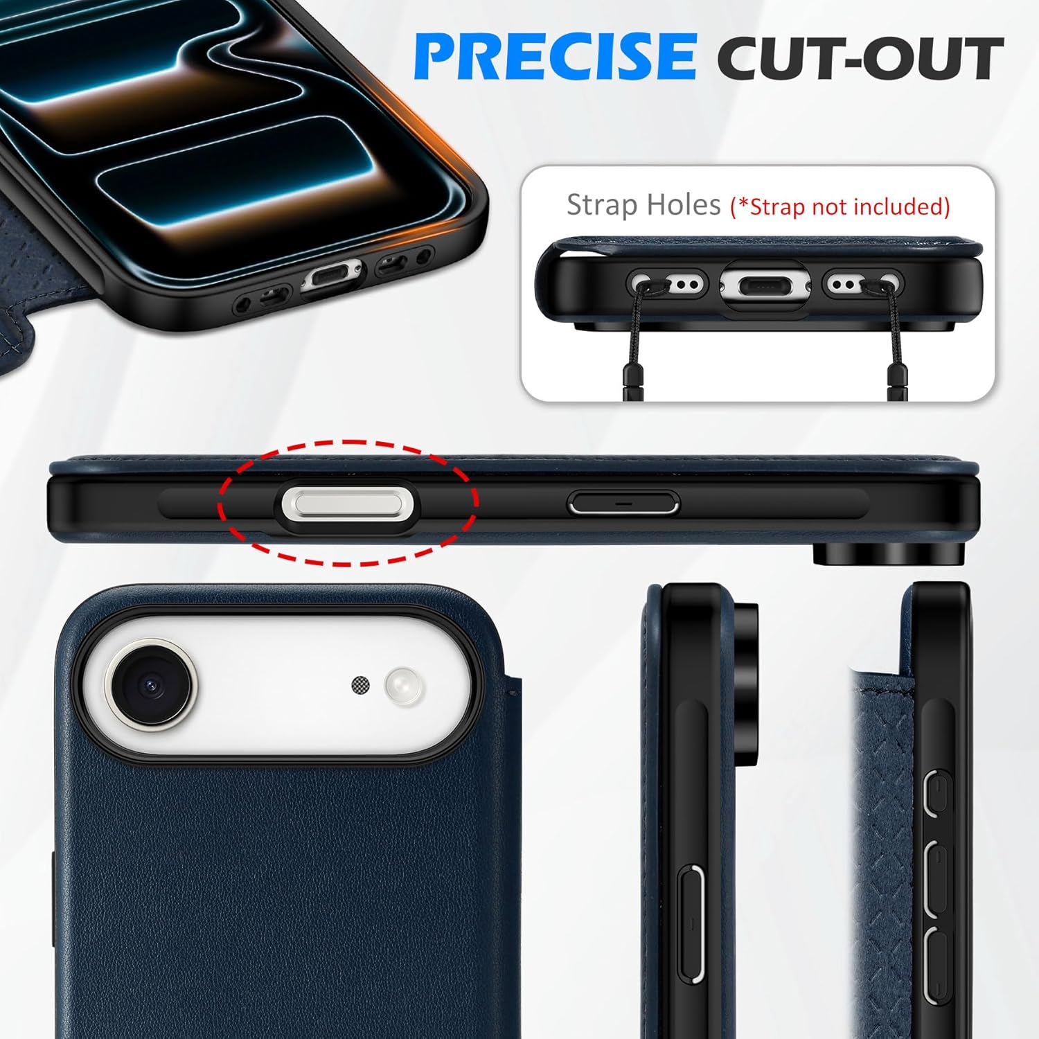 SHIELDON Slim Wallet Case for iPhone Air 6.5-inch 5G 2025 | Genuine Leather, Wireless Charging, Flip Magnetic Closure, RFID Blocking Credit Card Slot, Shock Absorbing Cover - Navy Blue - Image 7