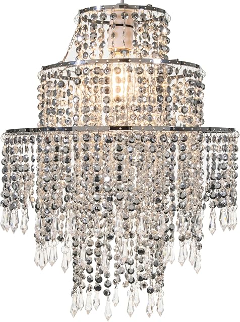 Giggi 3-Tier Silver Chandelier Light Shade | Lamp Shade for Pendant Light Ceiling Light Shade Acrylic Crystal Chandelier Easy Fit Lampshades for Ceiling Lights for Living Room Bedroom Kitchen Hallway