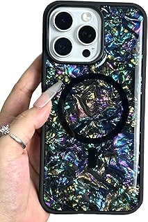 RoyMonkey Seashell Magnetic Case for iPhone 16 Pro, Compatible with Magsafe, Luxury Glitter Pearlescent Abalone Shell, Wom...