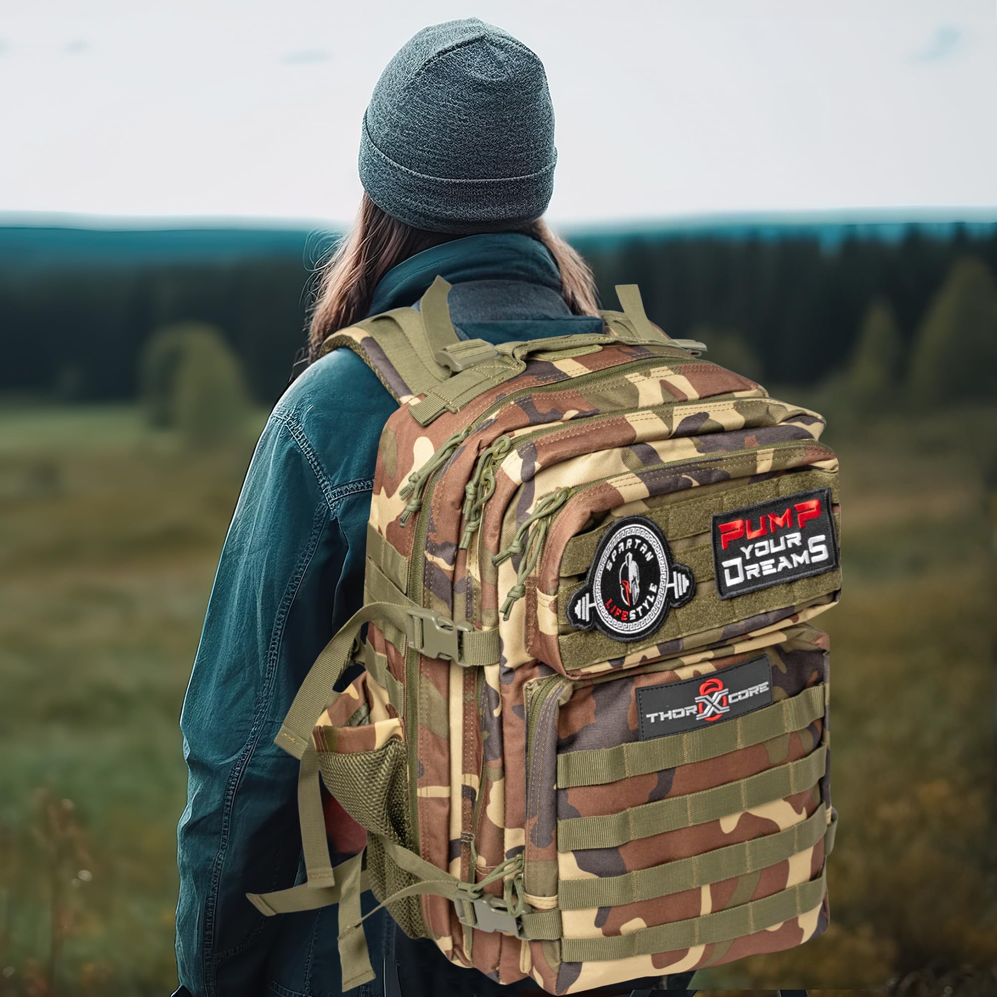 Zaino CrossFit | Zaino Tattico Militare 45L Impermeabile, Multitasche, per Palestra, Campeggio, Escursione o Viaggio – Robusto e Personalizzabile con Patch Inclusi