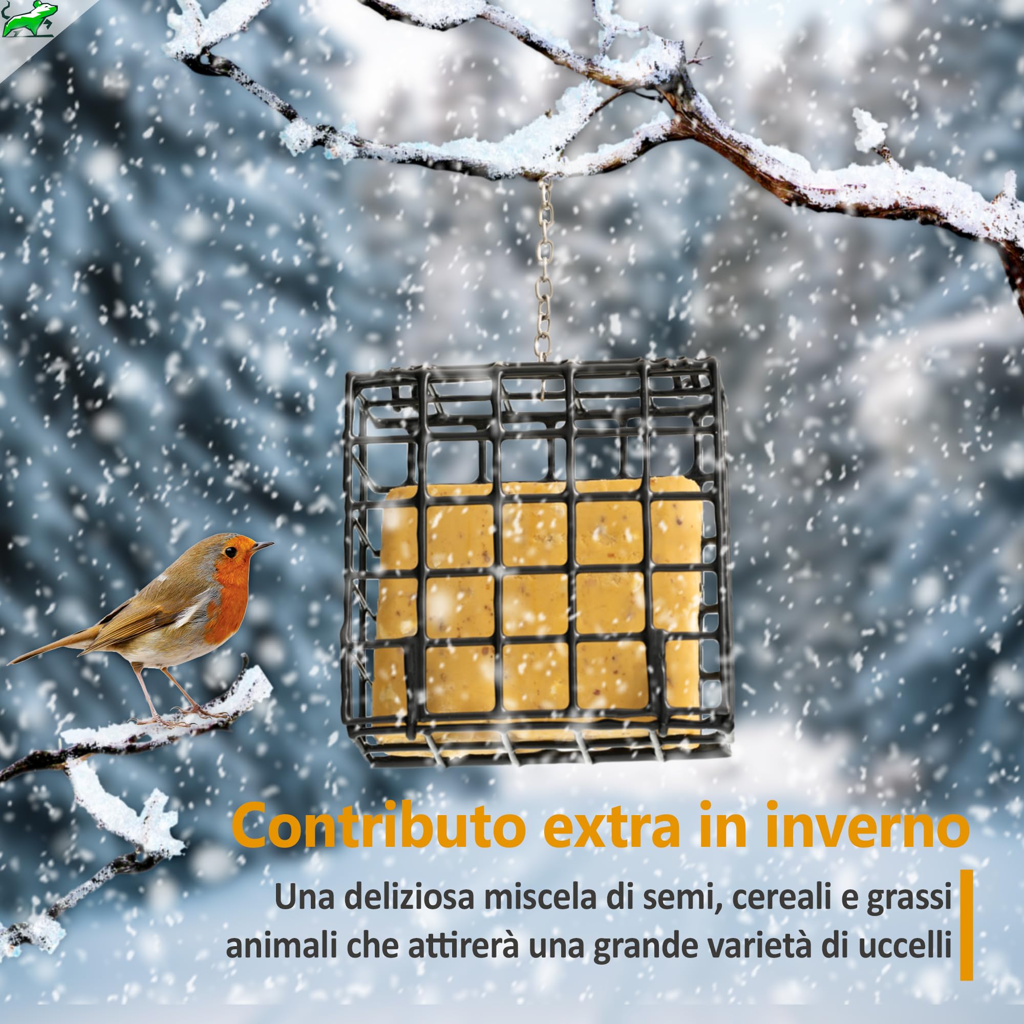 Mice&Co Torte di Sugna per Uccelli Selvatici - Torta di Suet Strutto Grasso Naturali, Snack Nutrienti Cibo con Semi, Giardino | Pack 6 pezzi