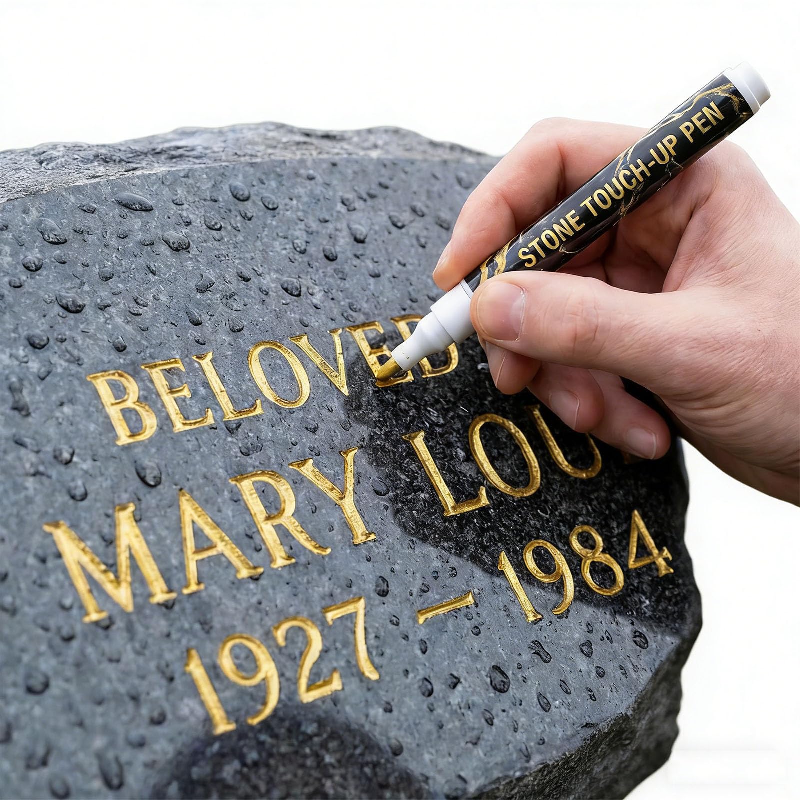 GUUZETU Golden Tombstone Marker Pen, Waterproof Stone Paint Pen for Gravestone Letter Restoration, Oil Based Fine Tip for Granite Marble Headstone Inscription Touch Up Cemetery Repair (Gold)