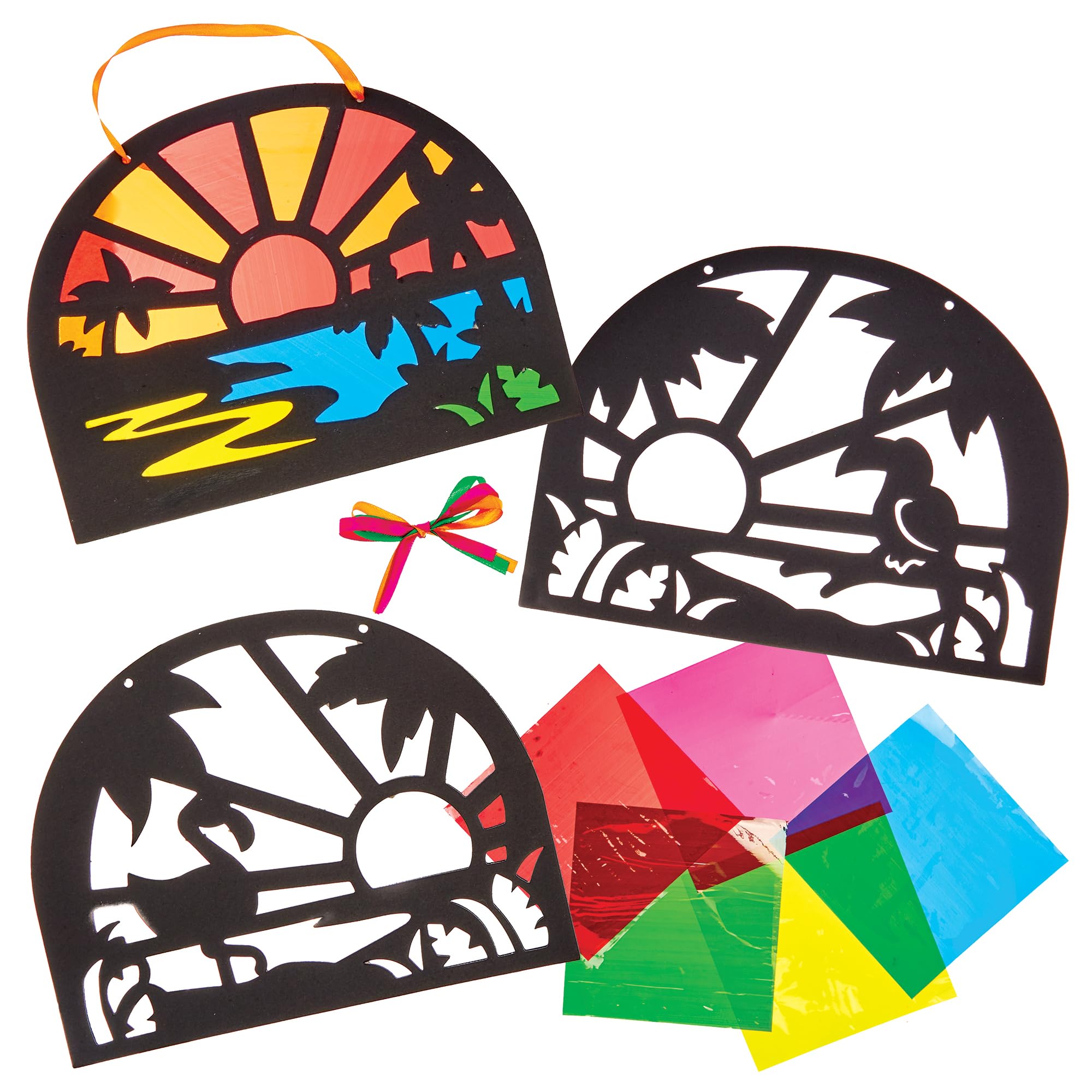 Baker Ross FN171 Tropical Stained Glass Decoration Kits - Pack of 6, Decoration Craft Kits for Kids