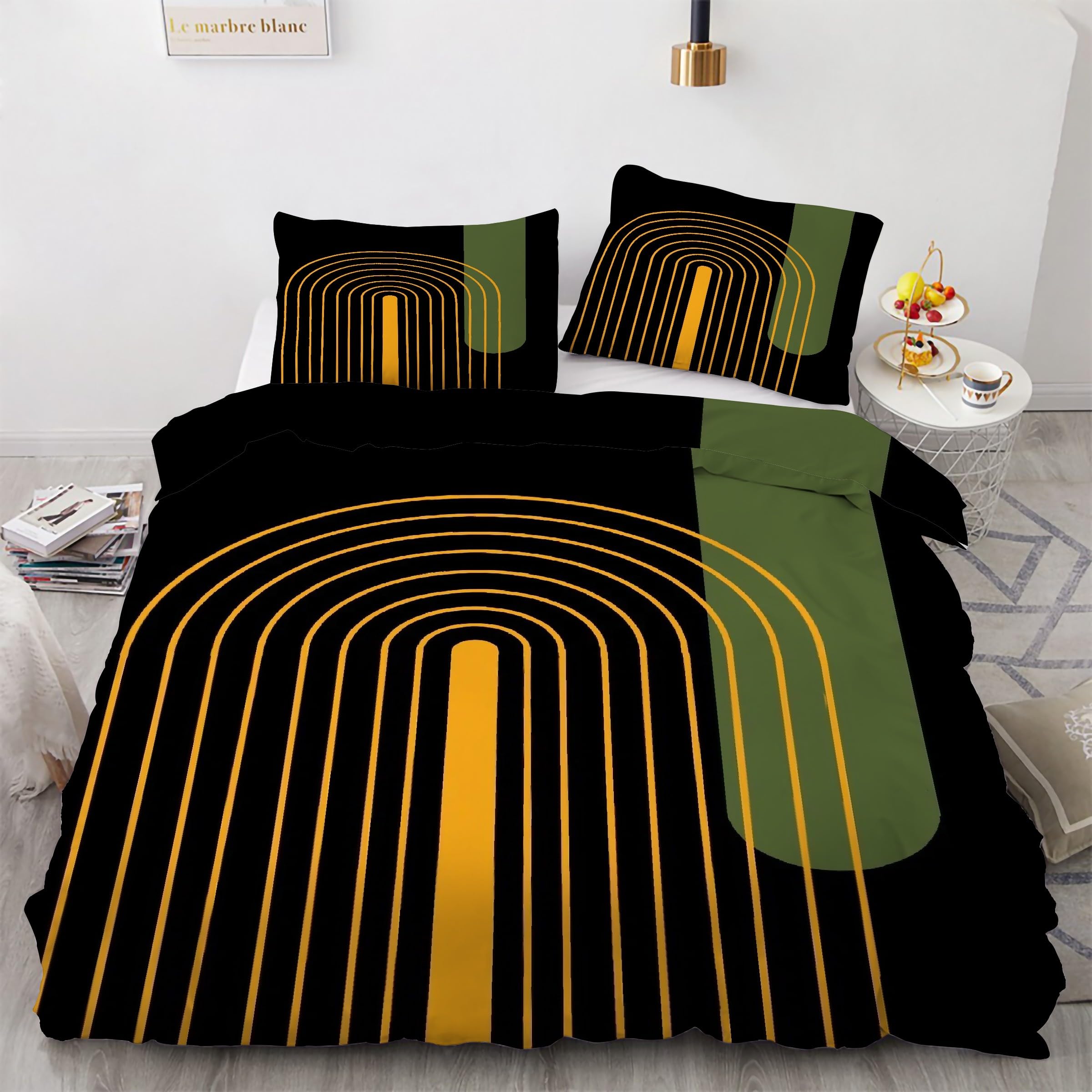 Housse de couette 160x200 motif abstrait et parure de lit 3 pièces en microfibre douce
