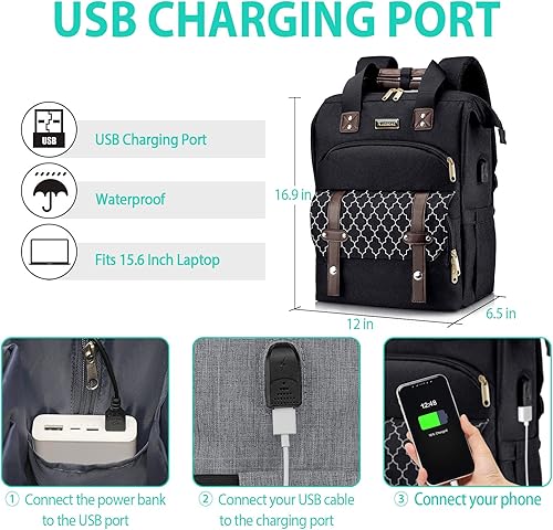 Miniatura 4 de Mochila para mujeres y hombres, mochilas escolares para adolescentes, niñas, niños, mochila grande y abierta con puerto de carga USB, mochila de