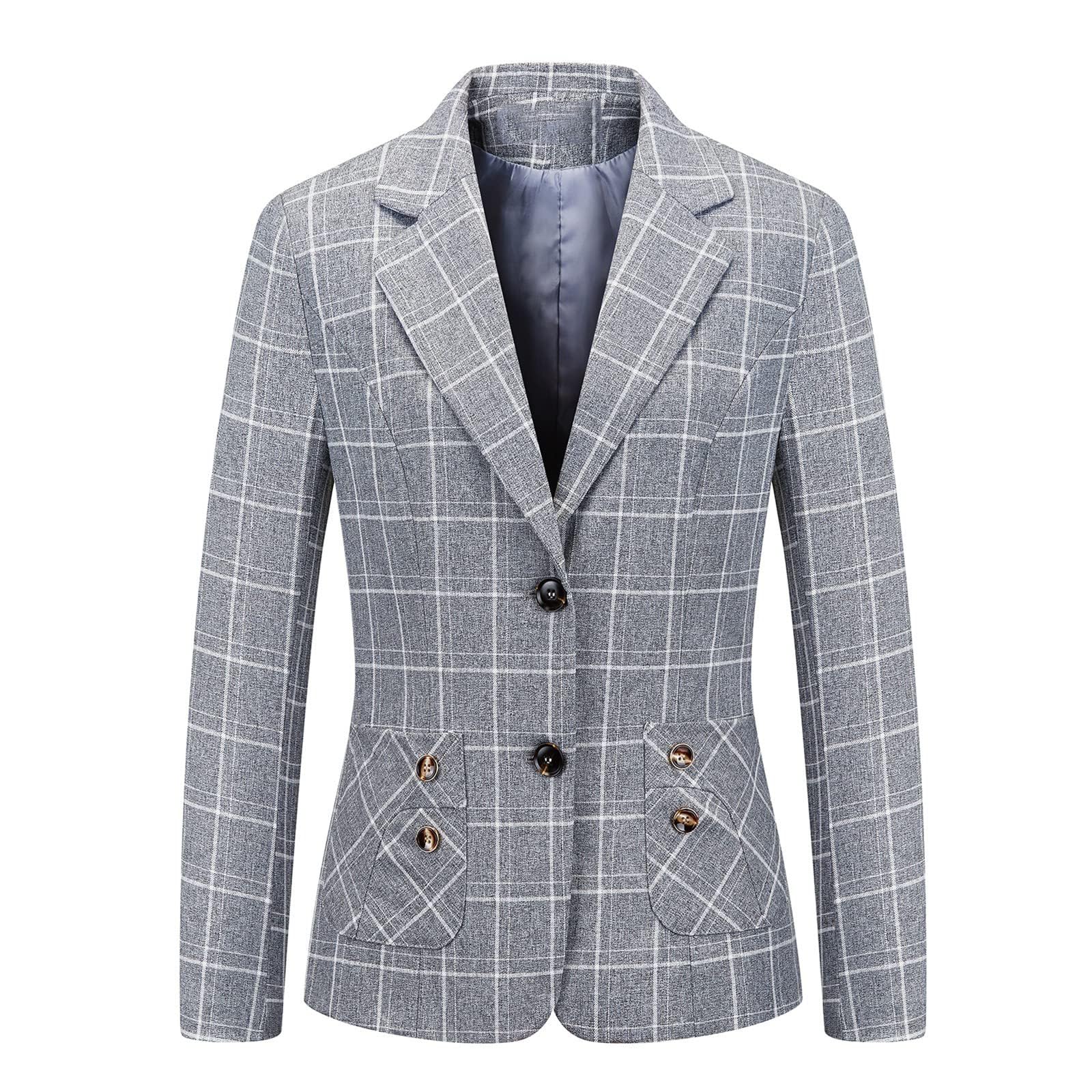 Womens Checked Blazer Daily Notch Lapel Two Buttons Office Tuxedos Coat