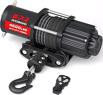 4500 lb ATV/UTV Winch,12V Towing Off-Road Electric UTV Winch with 1/4"×50' Synthetic Rope,Wireless Remote and Rubber Stopper (4500lb with Synthetic Rope)