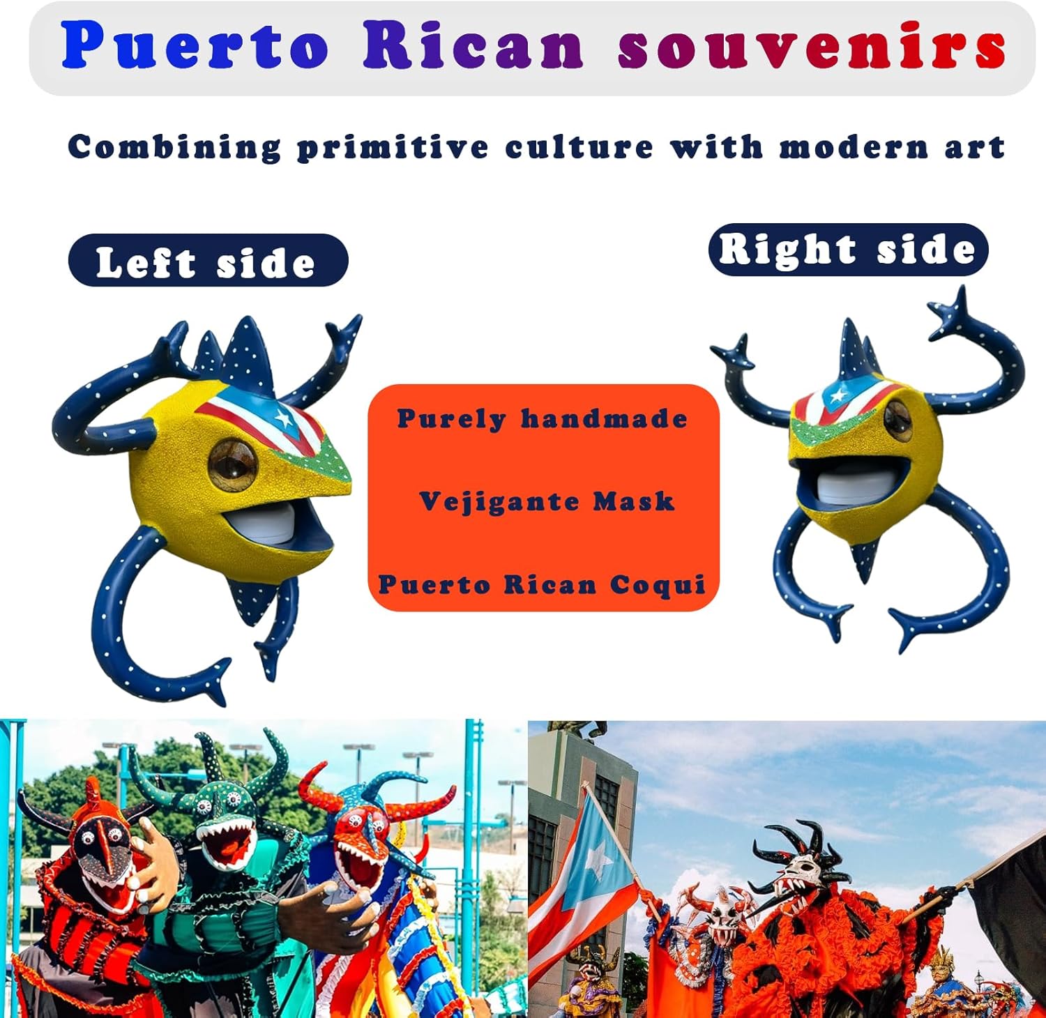 Puerto Rico Souvenirs, Vejigante Mask Wall Decor of Puerto Rico with LED Coqui Lamp, Vejigante Mask Coqui Frog Puerto Rican Art Decor, Idea Gifts for Boricua and Puerto Rican(Colorful-1)