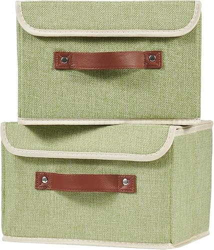 Miniatura 9 de Cajas de almacenamiento con tapa, contenedores de almacenamiento de tela de lino y algodón, contenedores organizadores, cestas decorativas plegables