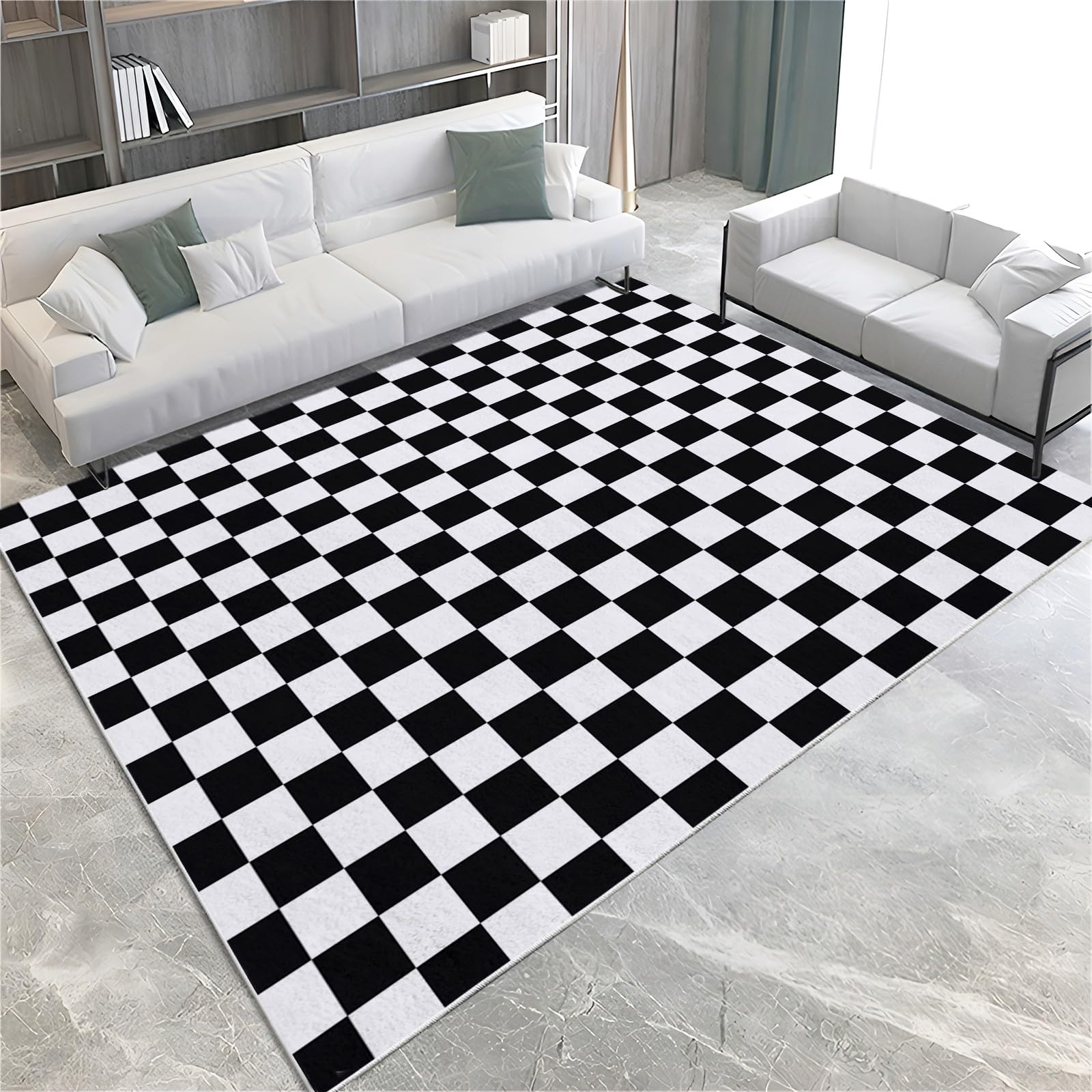 Générique Tapis de Chambre 80x150cm Damier Noir Et Blanc Tapis Salon Doux à Poils Courts, Tapis Antidérapant Tapis Lavable en Machine, Tapis de Plancher pour Intérieur Exterieur