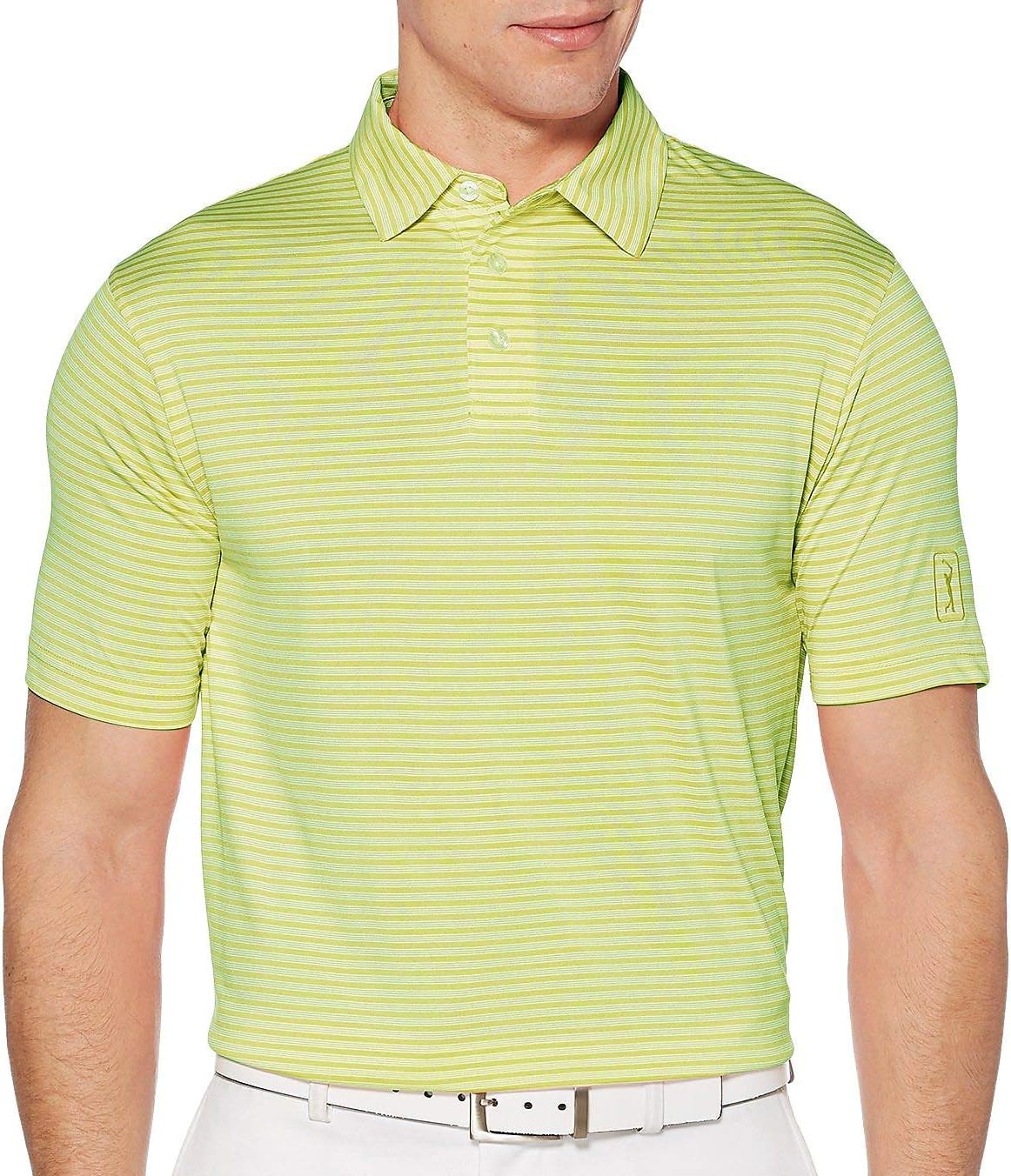 PGA Tour Men’s Stretch Short Sleeve Feeder Stripe Golf Polo Shirt, Moisture-Wicking Performance Shirts for Men