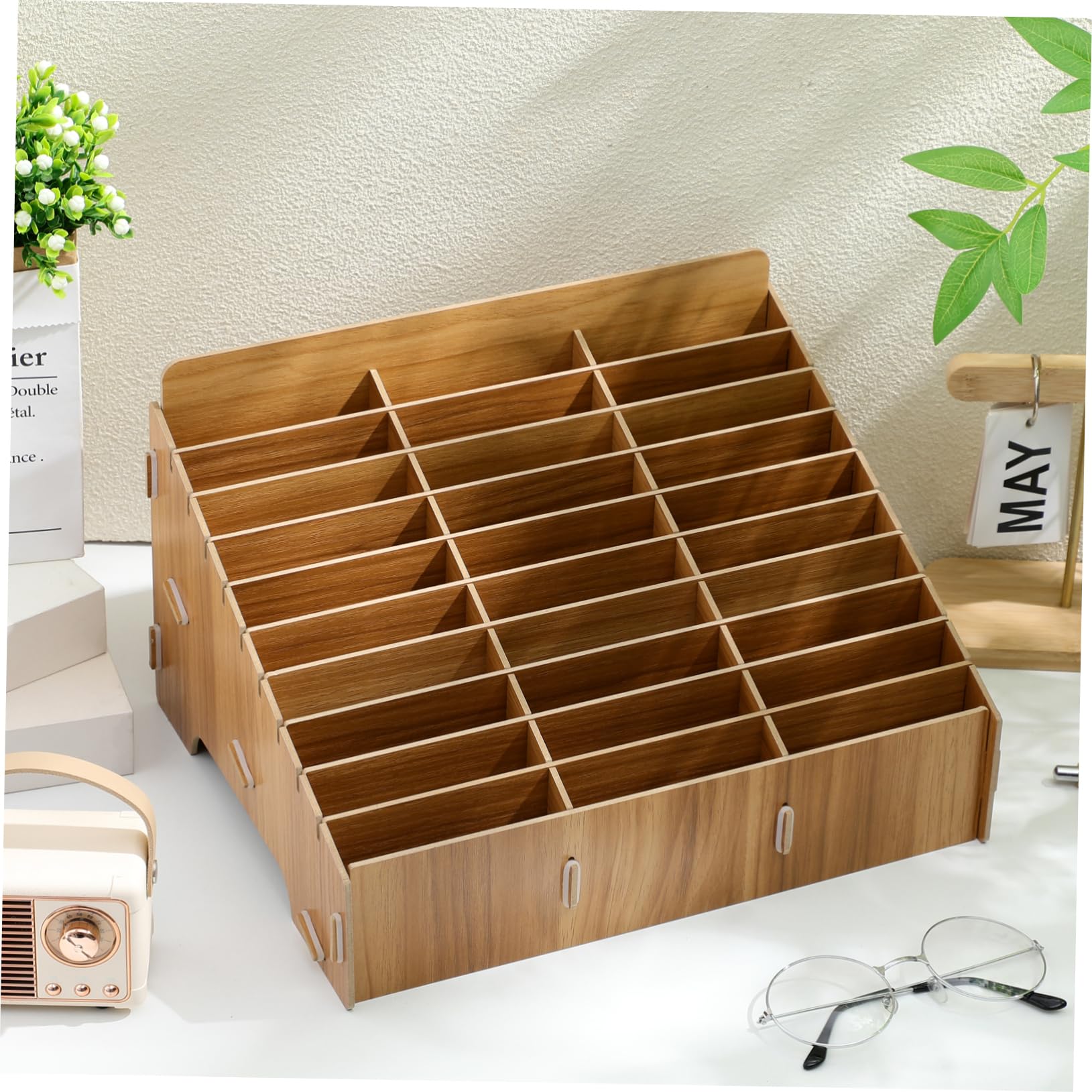 Veemoon Organizer Legno Multi Cellulari Scatola Contenitore Portaoggetti da Scrivania Utile per Scuola e Ufficio