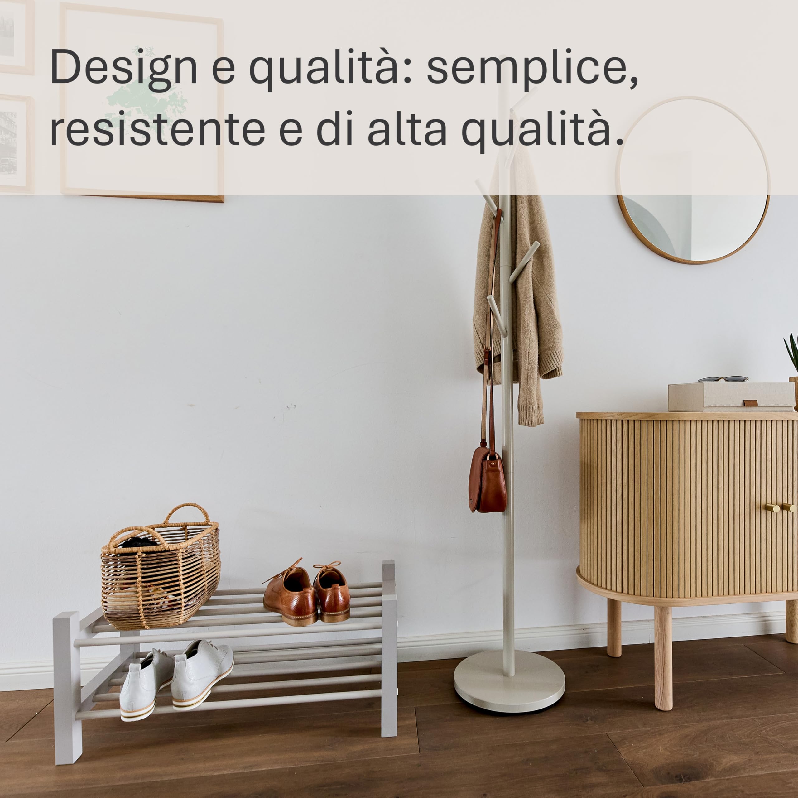 LOVE IT STORE IT - Scarpiera in metallo e legno per un massimo di 8 paia di scarpe - Custodia per scarpe su 2 livelli - Robusta - Grigio - Larghezza 70 cm