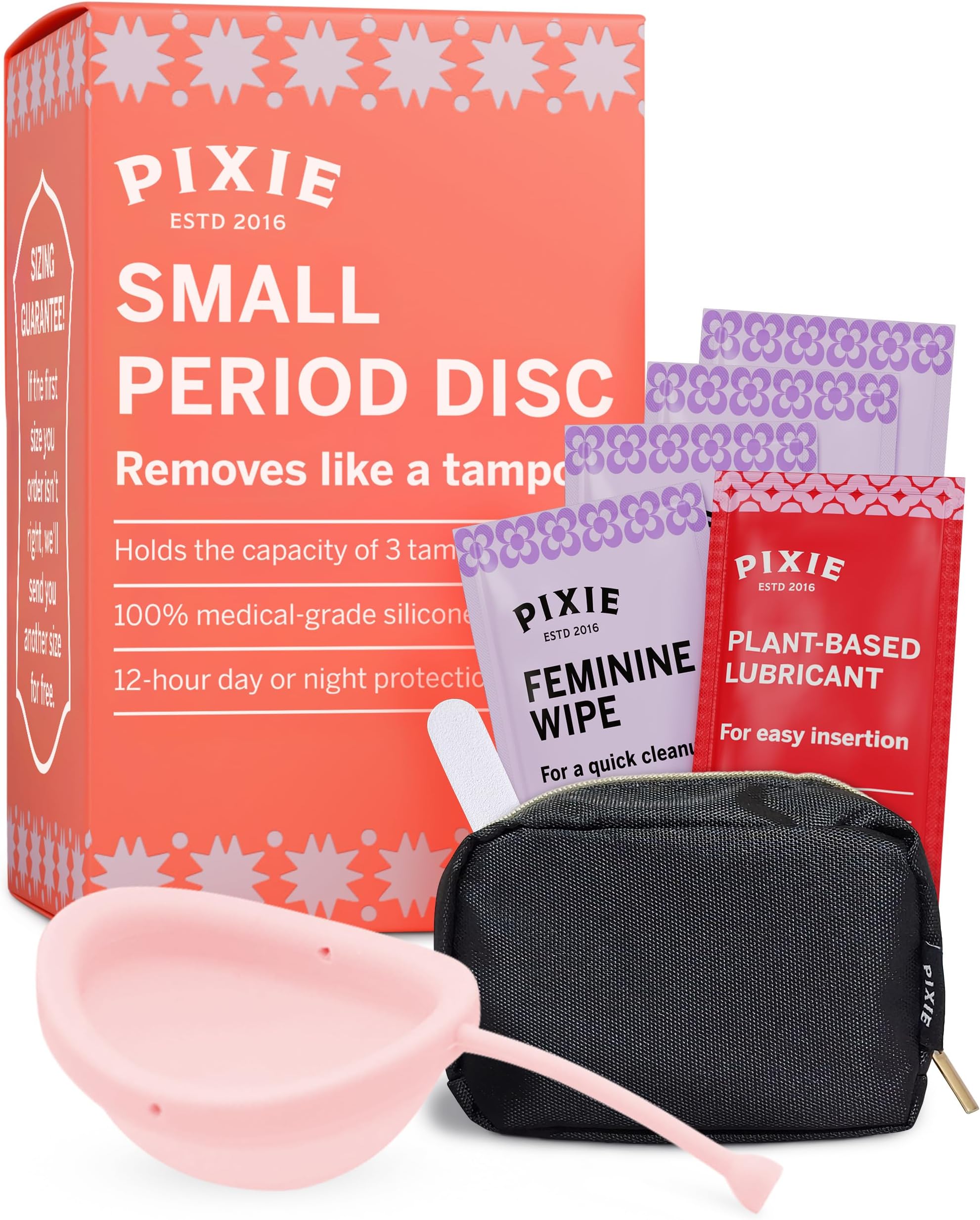 Pixie Menstrual Disc - No Metals or Toxins - 100% Medical-Grade Silicone - Ranked 1 for Most Soft Reusable Period Disc - Removes Like a Tampon - Wear 12 Hours - Capacity of 3 Tampons (Small)