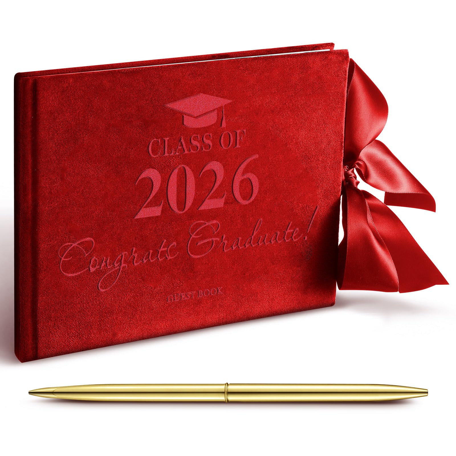 Livre d'or pour remise de diplôme 2025 rouge avec nœud en velours pour fête