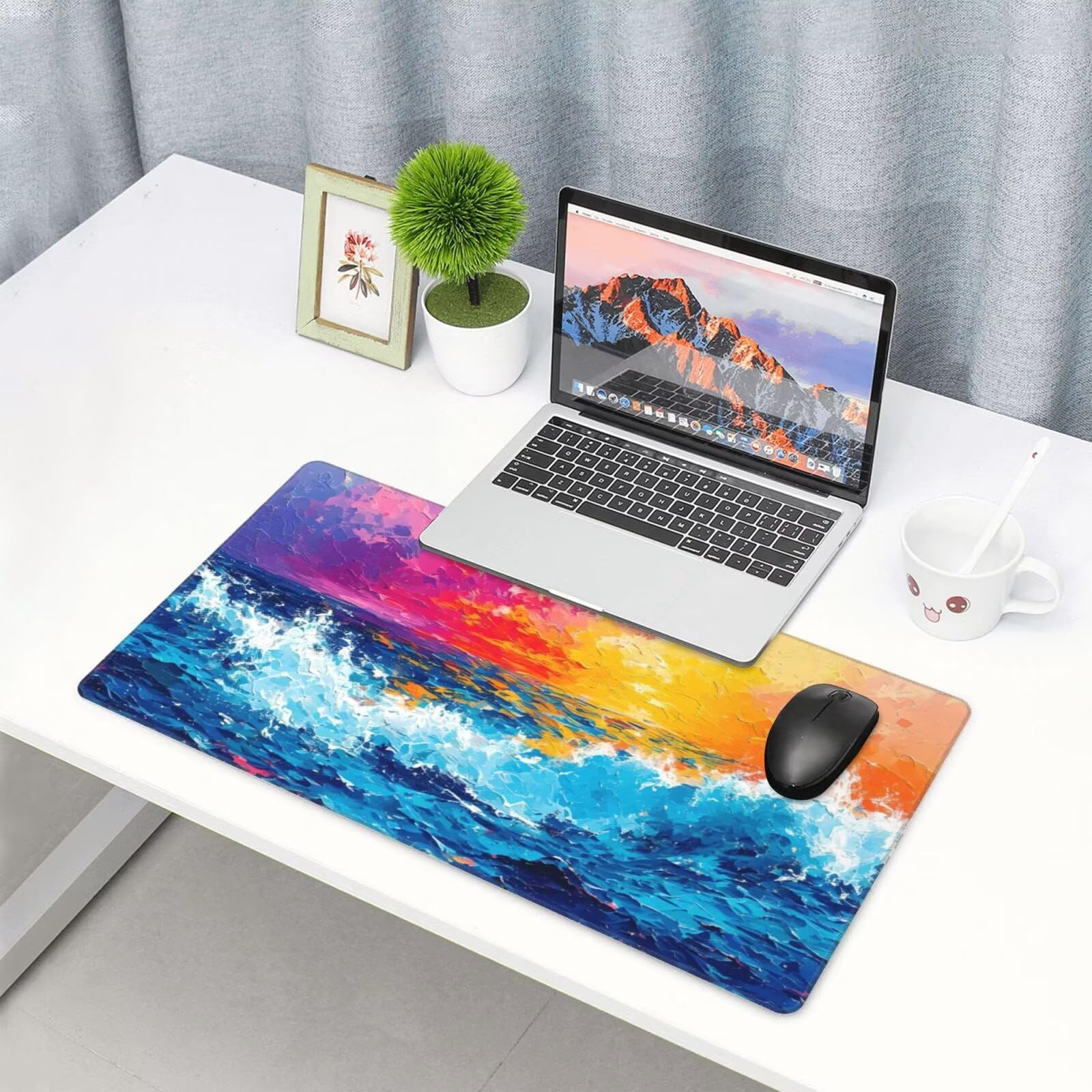 Gamingowa podkładka pod mysz XXL, 1200 x 600 mm, niebieska, falami, duża, 120 x 60 cm, rozszerzona podkładka na biurko, akcesoria gamingowe z przyszytymi krawędziami dla poprawy precyzji i prędkości