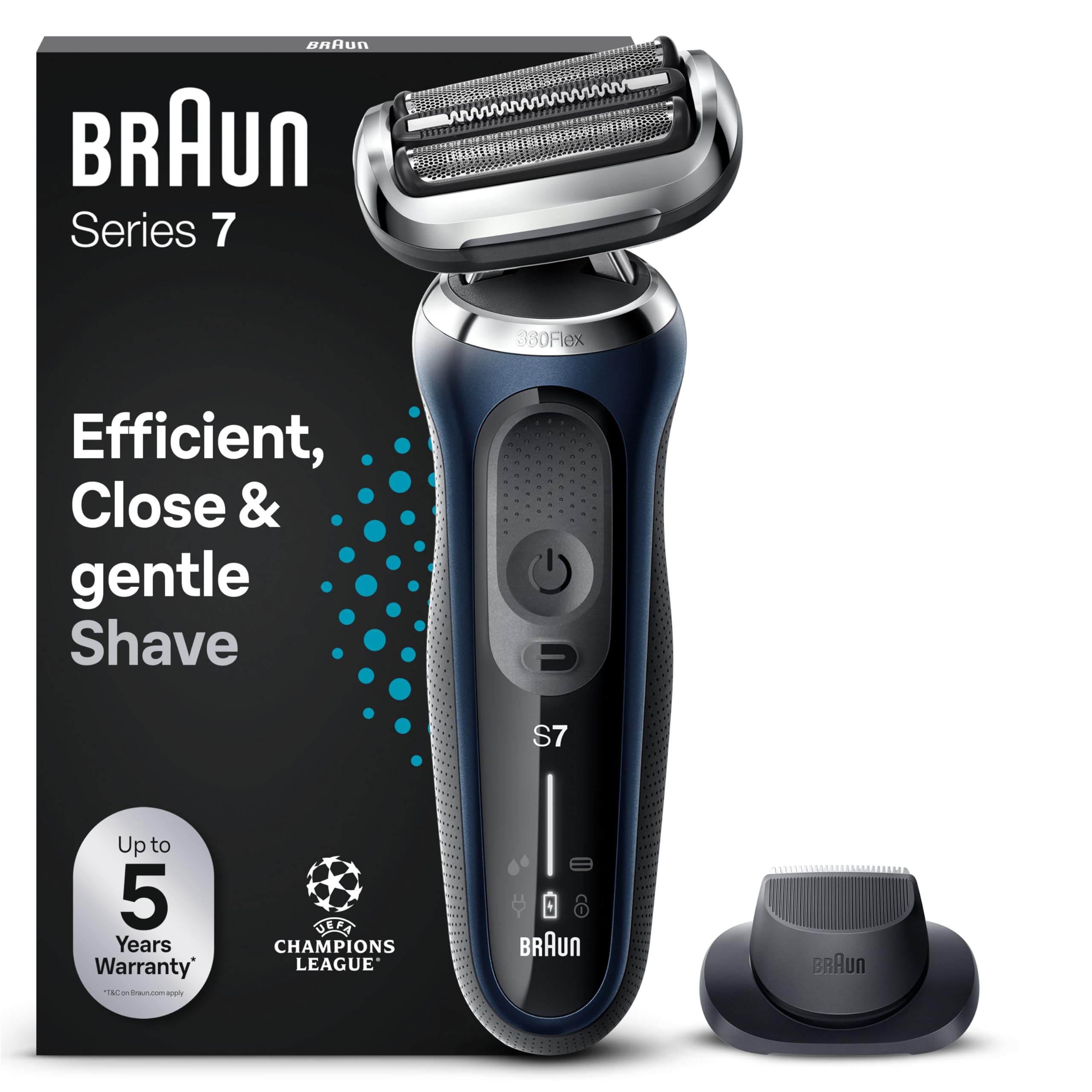 Braun Series 7 Regolabarba Uomo, Rasoio Elettrico Barba, Rifinitore di Precisione Easyclick, 360° Flex, Wet&Dry, Ricaricabile, Custodia da Viaggio, Senza Fili, Idea Regalo, 71-B1200s Blu