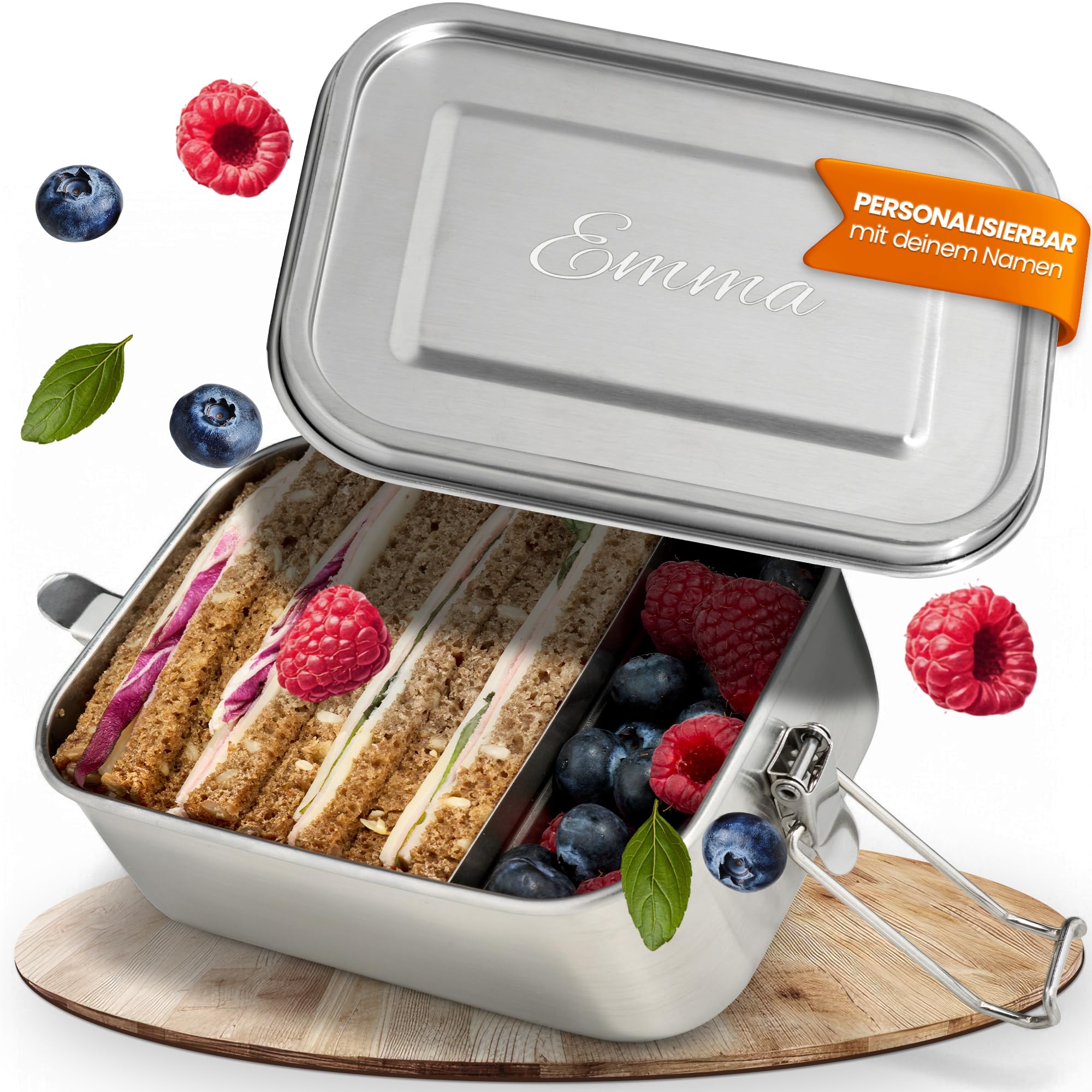 LOOXIS Personalisierte Edelstahl Lunchbox + Trinkflasche Set mit Namen graviert – 800 ml, 470 ml, inkl. Abtrennung, Auslaufsicher, Bento-Box – Geschenkidee, Einschulung, Sport, Outdoor, Freizeit
