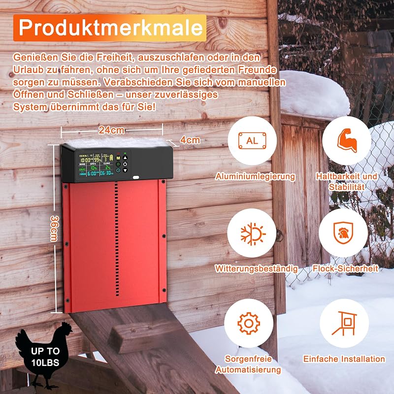ZenxyHoC Automata Csirkecoop Ajtó Napelemes Távirányítóval 4 Módú LCD Kijelzővel