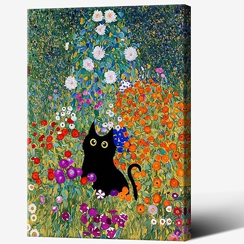 Miniatura 10 de Divertido póster vintage con diseño de gato negro en la ventana, arte de pared con diseño de gato con ventana abierta, arte abstracto y estético de