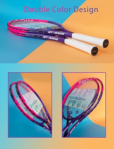 Miniatura 3 de Raqueta de tenis de 27 pulgadas para adultos, paquete de 2 raquetas de tenis para hombres y mujeres, para principiantes y profesionales, con bolsa,