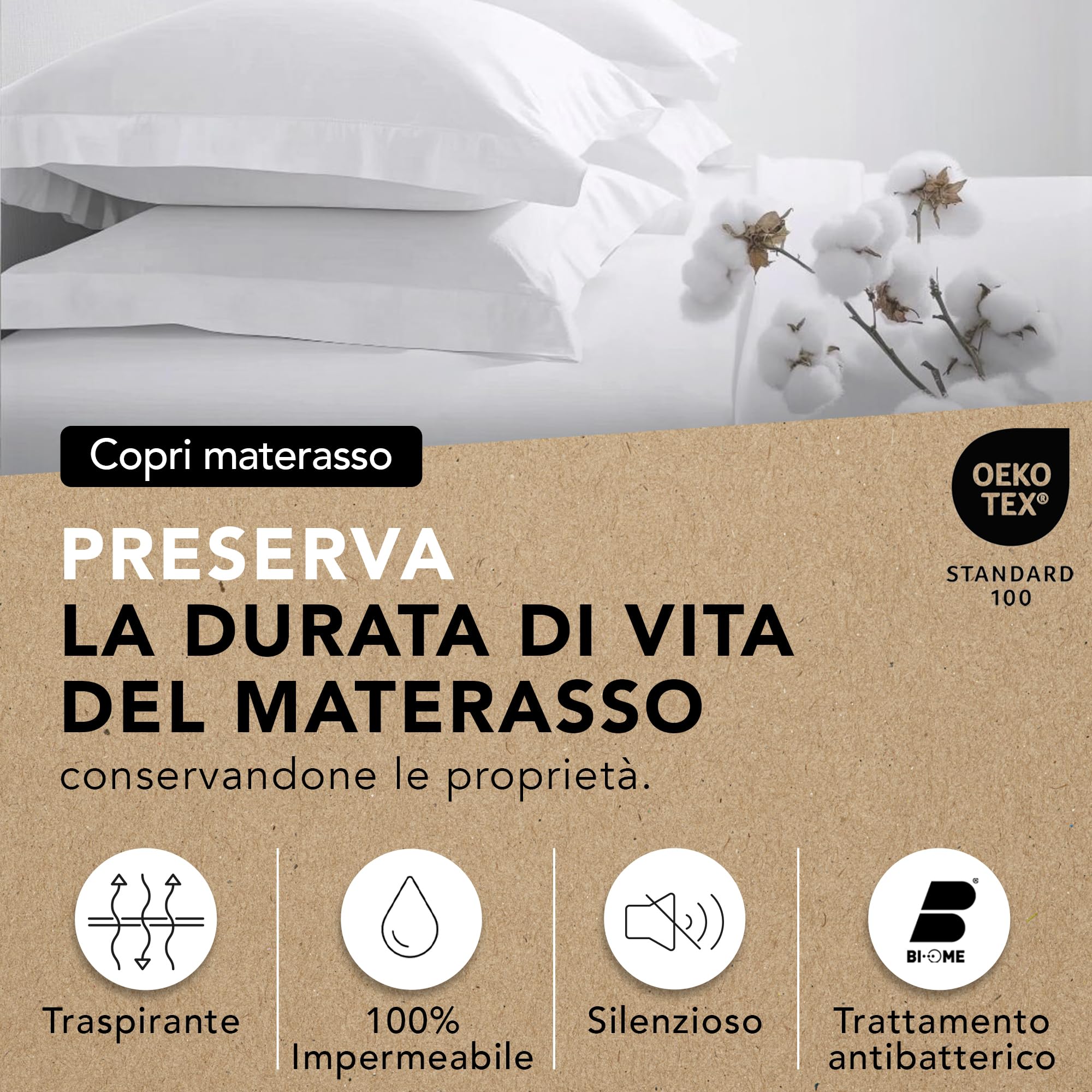 Coprimaterasso 150x200 cm | Impermeabile e Silenzioso | Forma Telo con Fascia 40 cm | Cotone Assorbente e Anallergico | Trattamento Antiacaro | OEKO-TEX | Ôhm