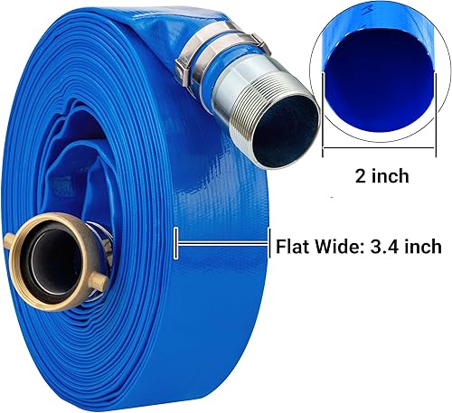 Vista 15 de Manguera de descarga de bomba de agua plana de PVC de 2 pulgadas x 50 pies con accesorios de aluminio, montaje de manguera de retrolavado de piscina