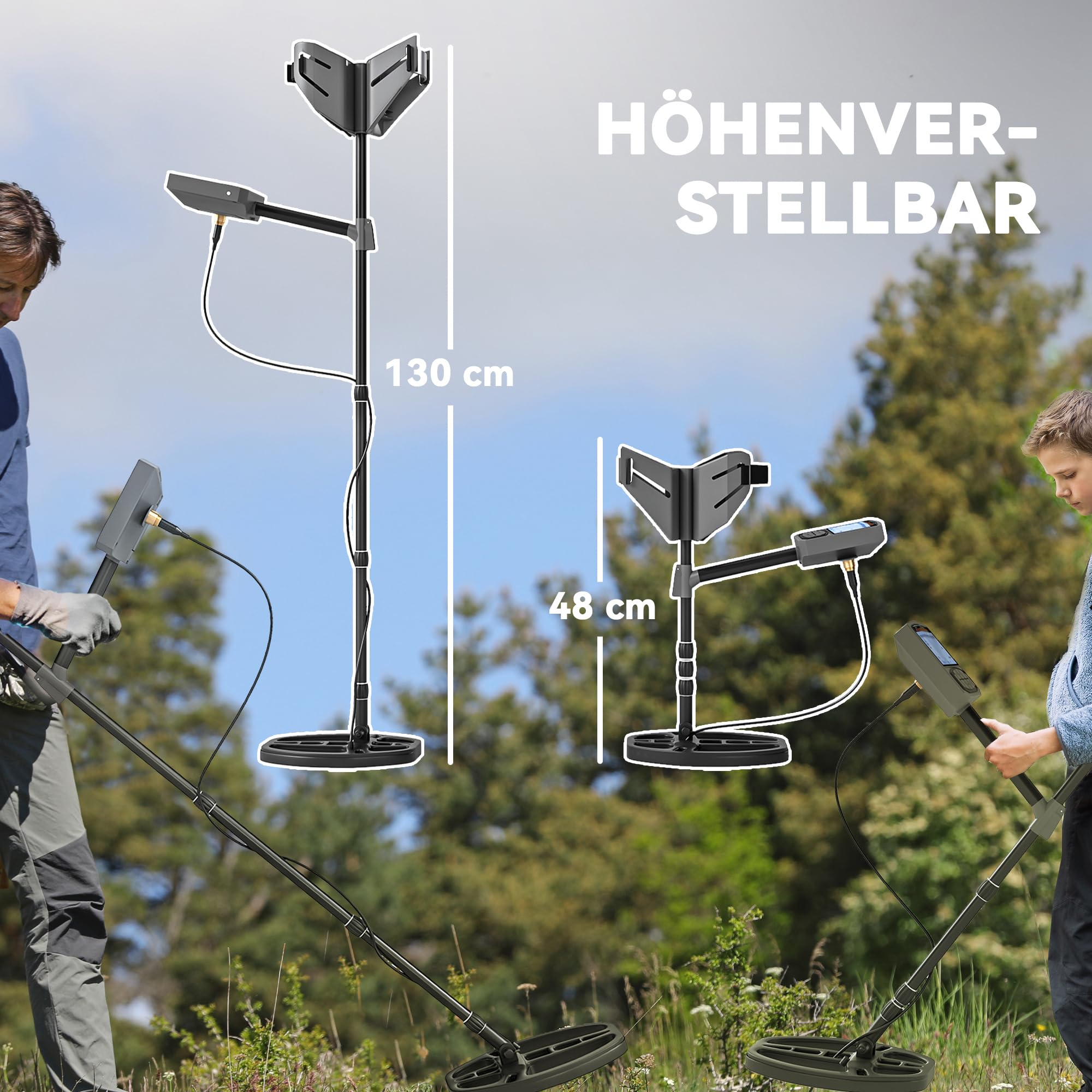 Outsunny Wykrywacz metali 5 trybów LCD Ciemnoszary | Przenośny wykrywacz, cewka alarmowa, IP68 wodoodporny pinpointer, wykrywacz metali, polowanie, relikty