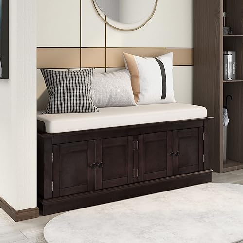 Miniatura 75 de LUMISOL Banco de almacenamiento con 2 cajones y 2 armarios, banco de entrada con cojines extraíbles, banco de zapatos para entrada, sala de estar,
