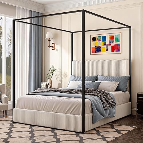 Four Poster King Bed Frame - Modern Metal Canopy Design