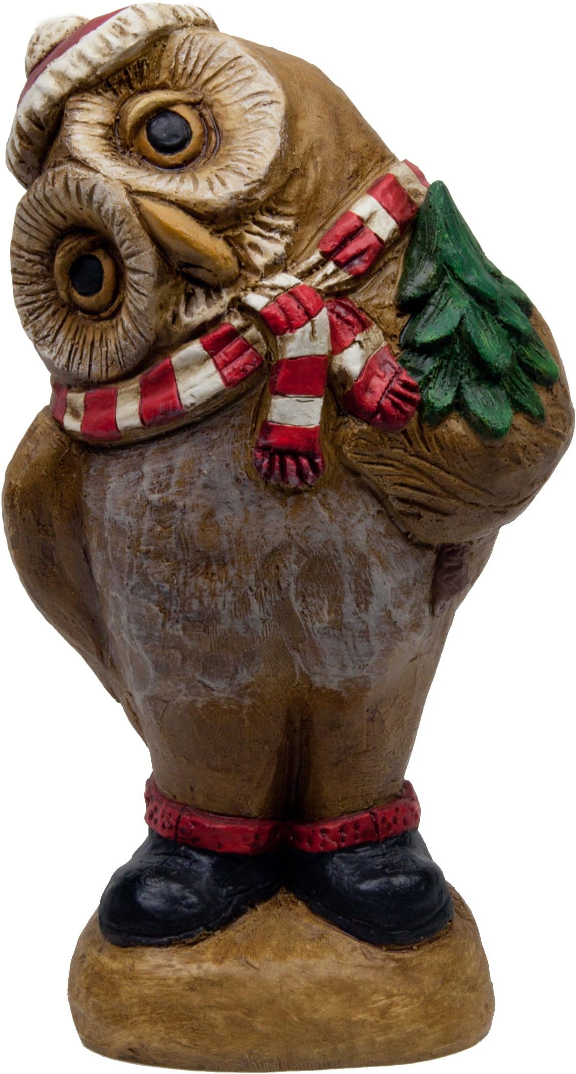 The Stone Bunny CHR-0958-0112 Resin Owl Holding Tree Outdoor Statue, 9.25-Inch, Brown