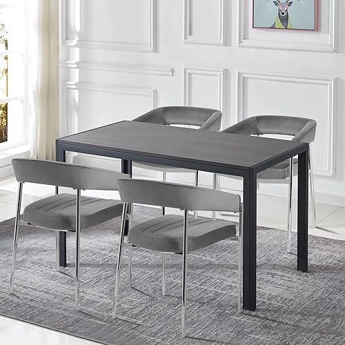 Miniatura 9 de Bekrvio Sillas de comedor con brazo de terciopelo sillas de comedor con reposabrazos sillas de cocina tapizadas con patas de metal cromado color gris