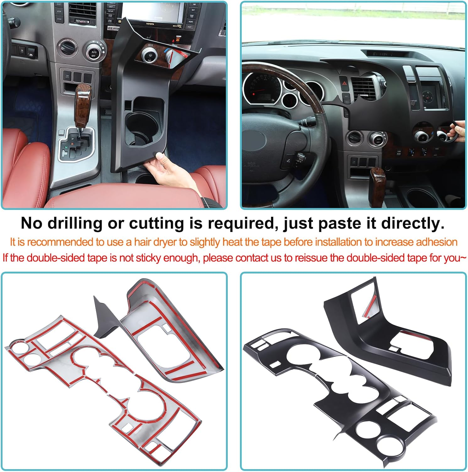 Aunginsy Center Console Dashboard & Gear Shift Panel Trim Cover Compatible with Toyota Tundra 2007-2013 Central Control Instrument Protector Gear Shifter Box Panel Decorative Frame Set ABS Accessories