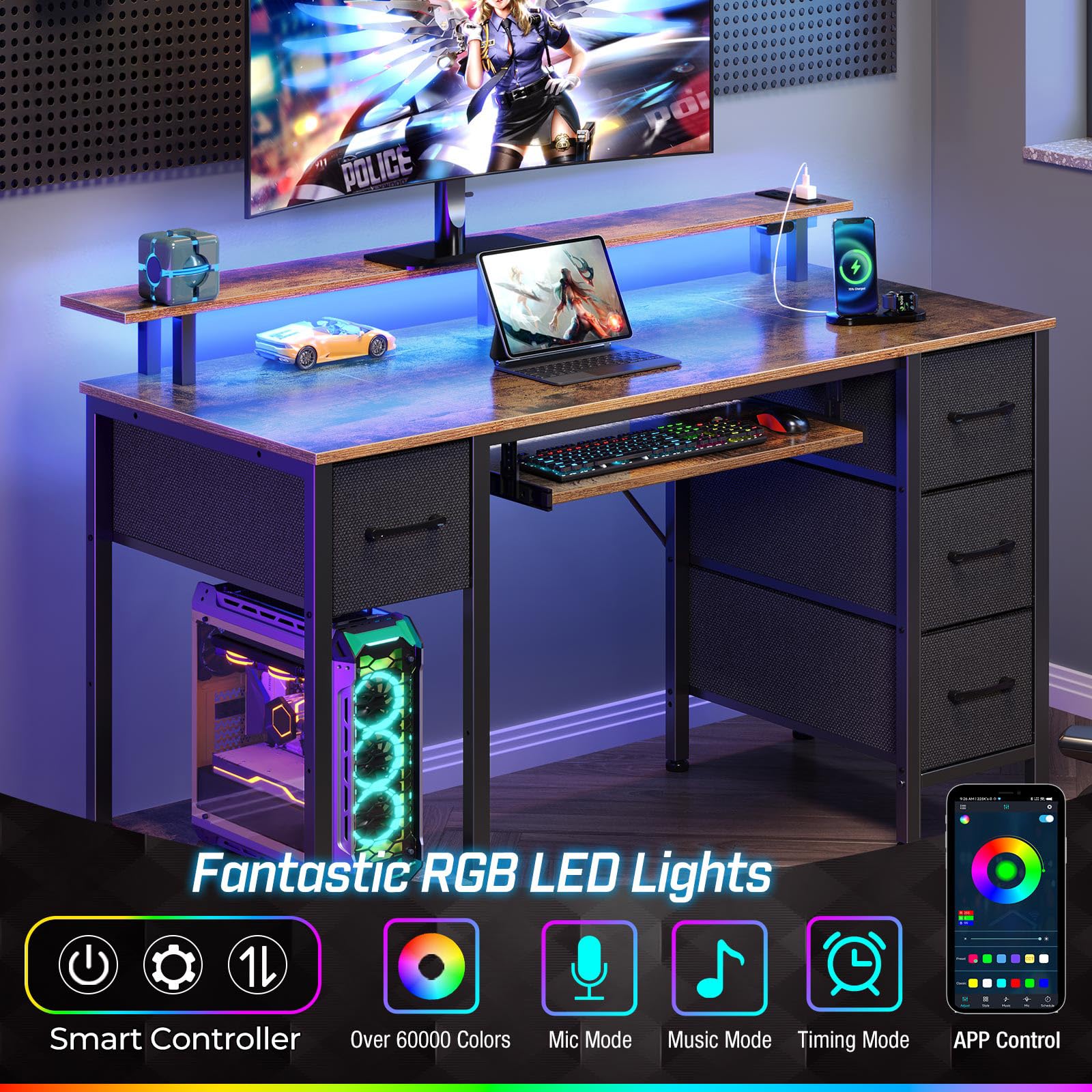 Amazon.co.jp: Seventable パソコンデスク 47.2インチ LEDライト
