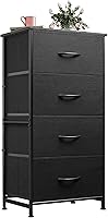 WLIVE 4 Drawer Fabric Dresser, Sturdy Steel Frame Storage Tower with Wood Top, Bedroom Closet Organizer, Charcoal Black