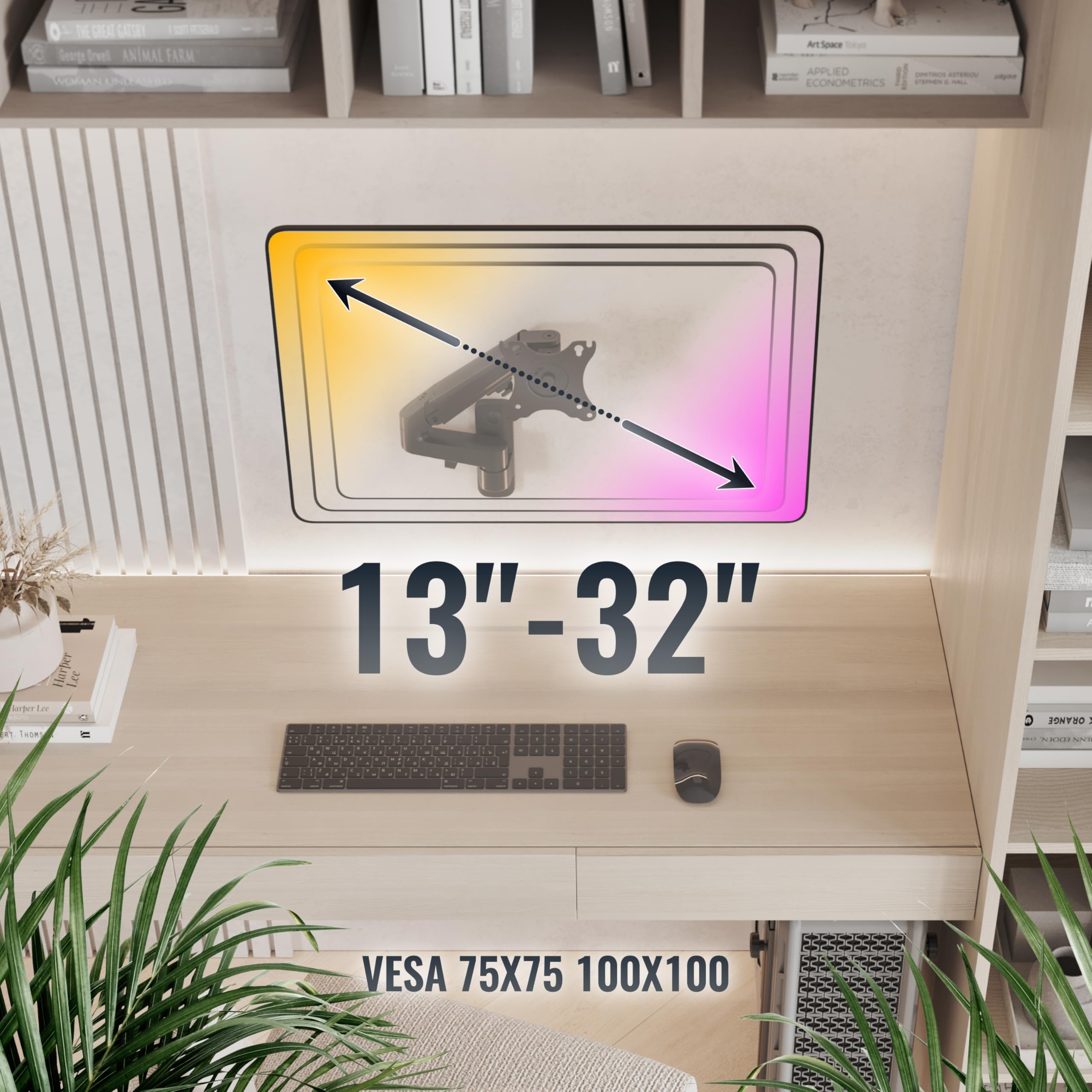 RICOO Uchwyt ścienny do monitora PC z regulacją wysokości, sprężyna gazowa, wychylna, do ekranu 17-27 cali, uchwyt ścienny S4411, uchwyt na monitor, VESA 75 x 75, 100 x 100 mm