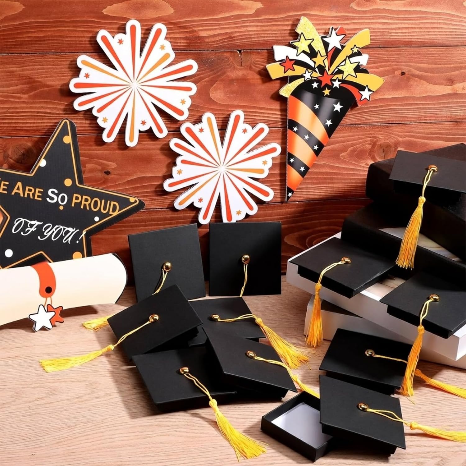 Spakon 6 Pcs 2026 Mini Graduation Cap Gift Box 2.95x2.95 Inch Black Cardboard Grad Party Favor Box Gift for High School College Graduates Cash Checks Small Jewelry