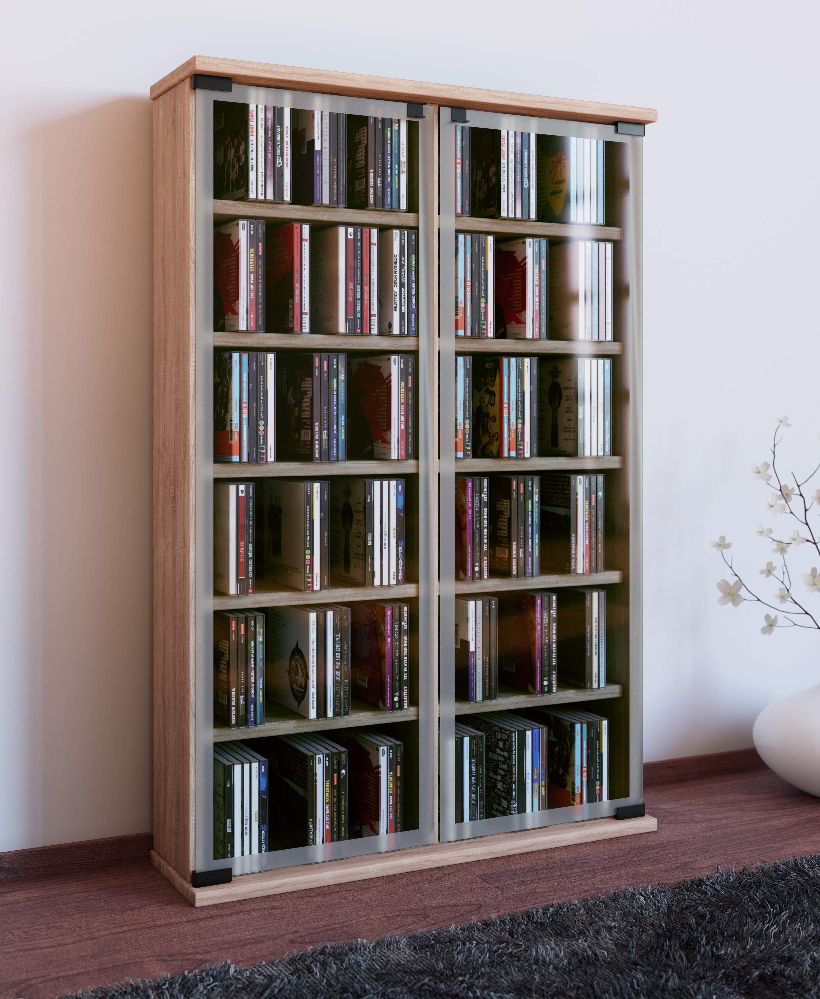 VCM Regal DVD CD Rack Medienregal Medienschrank Aufbewahrung Holzregal Standregal Schrank Möbel Sonoma-eiche "Galerie", 91.5x91.5x60 cm