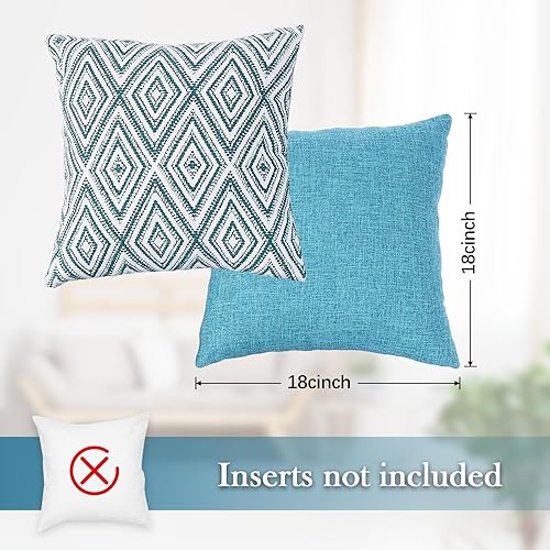 Miniatura 3 de HPUK - Juego de 4 fundas de cojín decorativas, de lino, para sofá o sala de estar, 18 x 18 pulgadas, diseño geométrico, color azul aguamarina